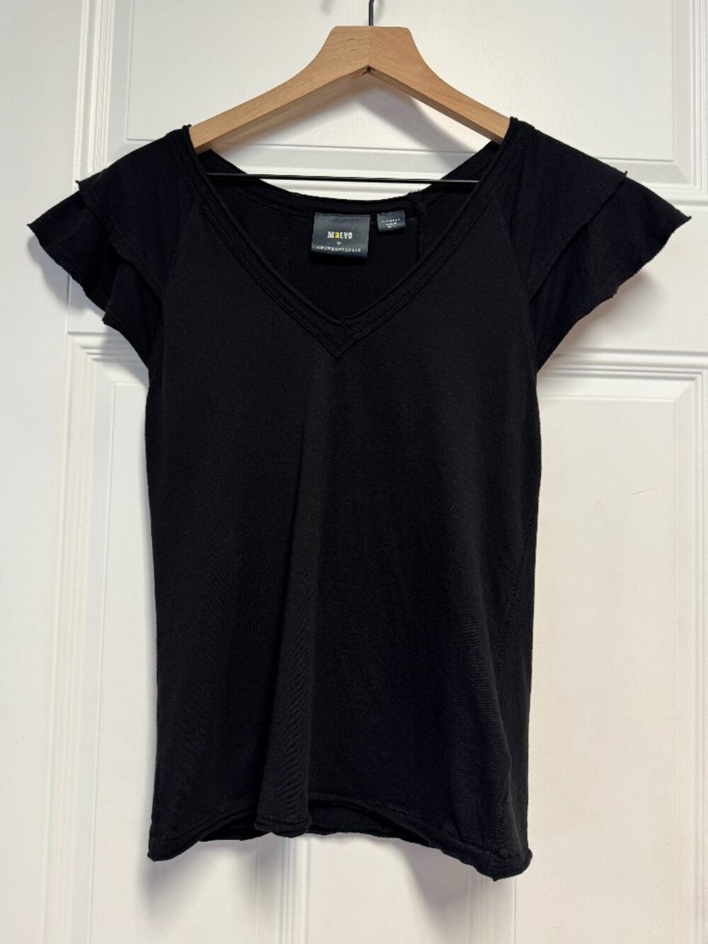 Maeve by Anthropologie Ruffle Sleeve Top, Black, XS